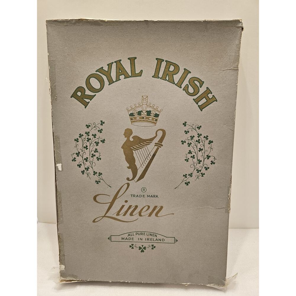 Vintage Irish Linen 64x84‎ Banquet Tablecloth & 8 Matching Napkins Ivory In Box